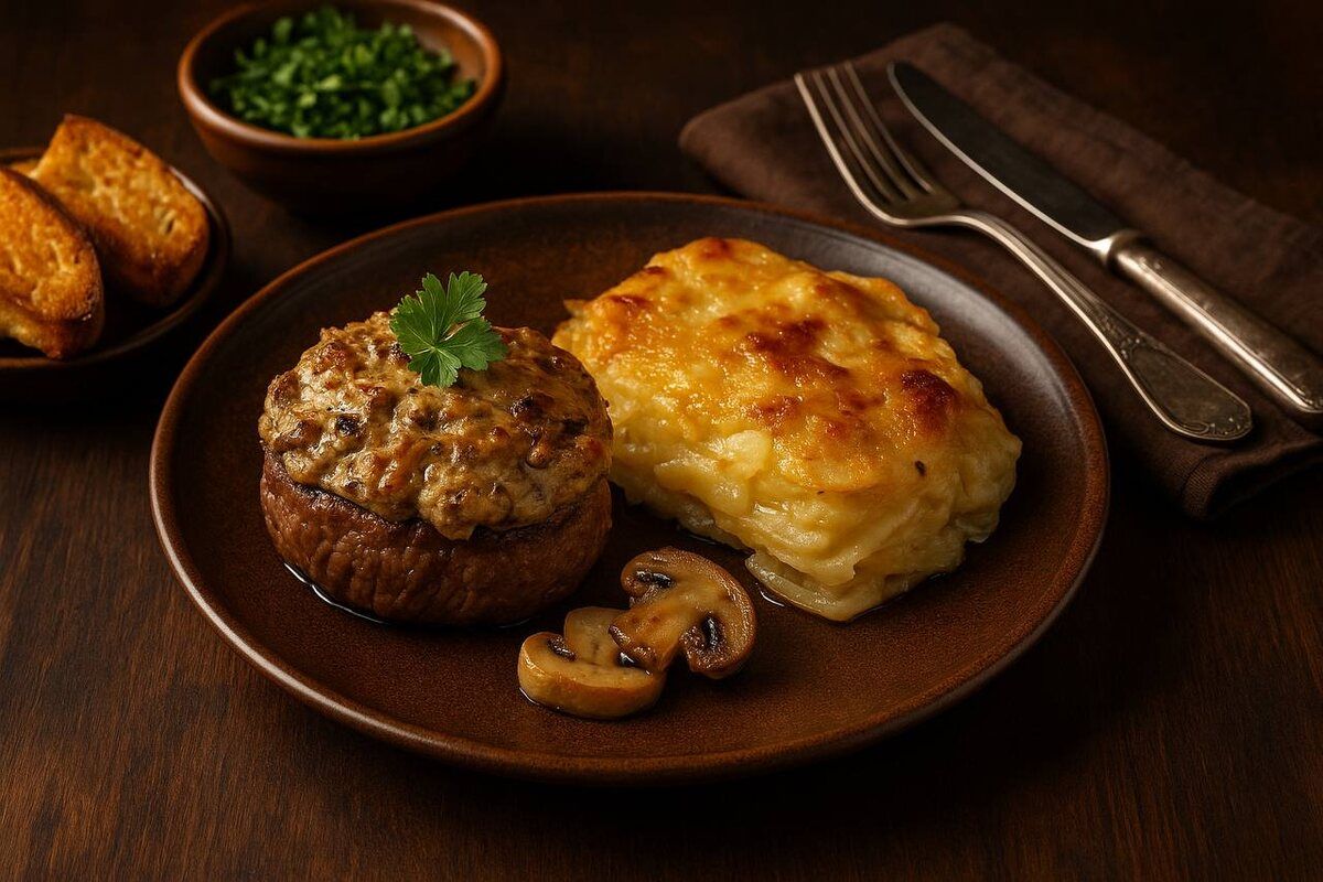 Телячьи медальоны с грибной шапкой: французская классика для семейного ужина